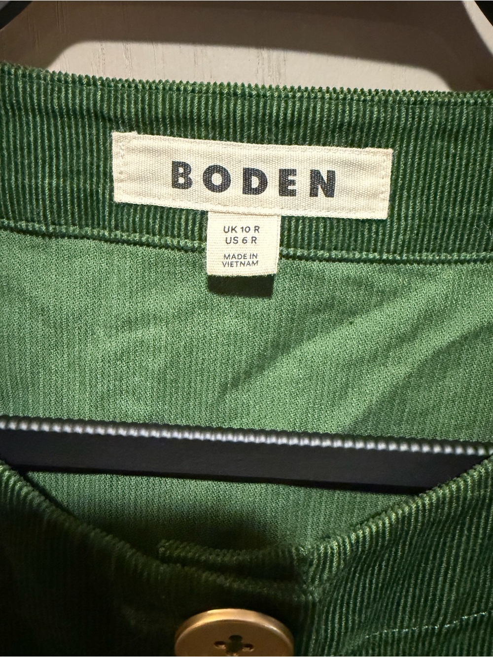 Boden Olive Green Corduroy Button-Front Dress - Picture 4 of 7